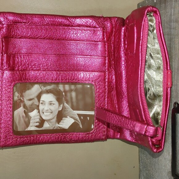 Brighton Nolita Shimmer Small Trifold Wallet Metallic Pink Leather Card Holder - Picture 9 of 11